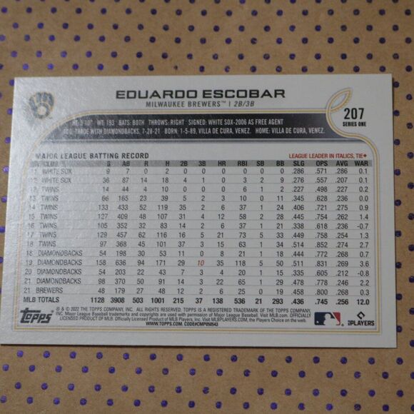 Eduardo Escobar #207 Baseball Card - Picture 2 of 2